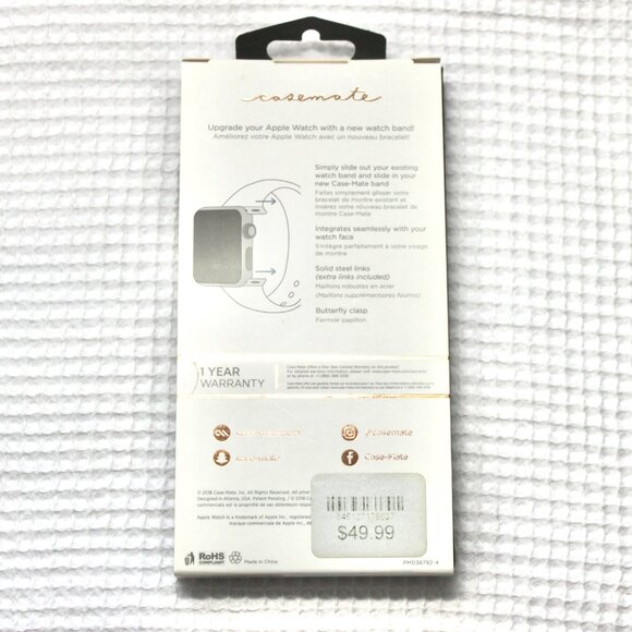 NWT Case-Mate Rose Gold Metal Linked Apple Watch Band Series 1-4 38-40 mm - Picture 5 of 5